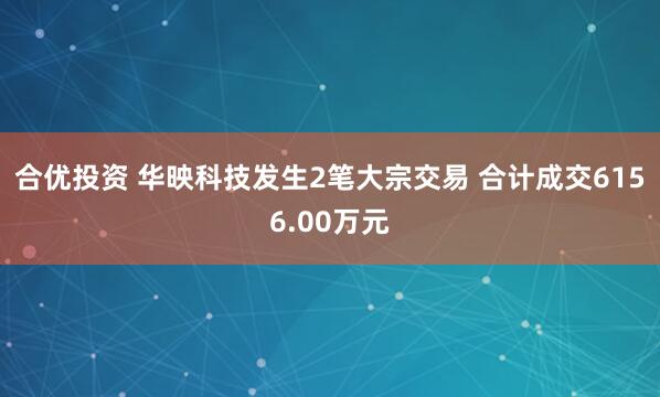 合优投资 华映科技发生2笔大宗交易 合计成交6156.00万元